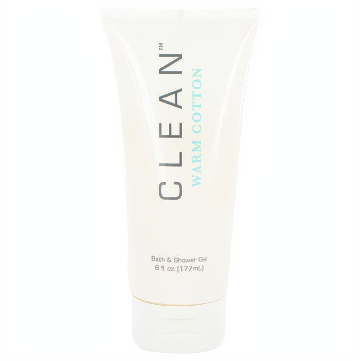 Luxurious Clean Warm Cotton 6 oz shower gel in a soft white tube. Features signature grey and blue text, with a convenient flip-top cap.