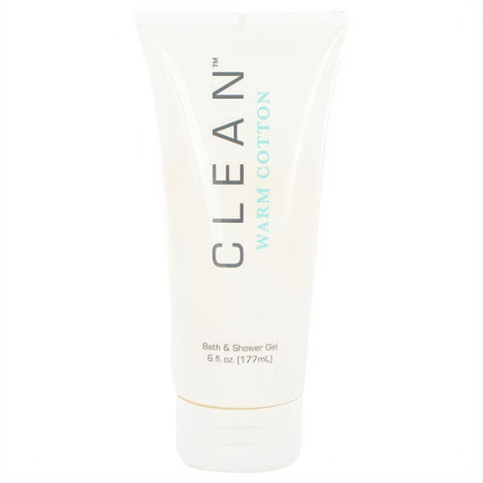 Luxurious Clean Warm Cotton 6 oz shower gel in a soft white tube. Features signature grey and blue text, with a convenient flip-top cap.
