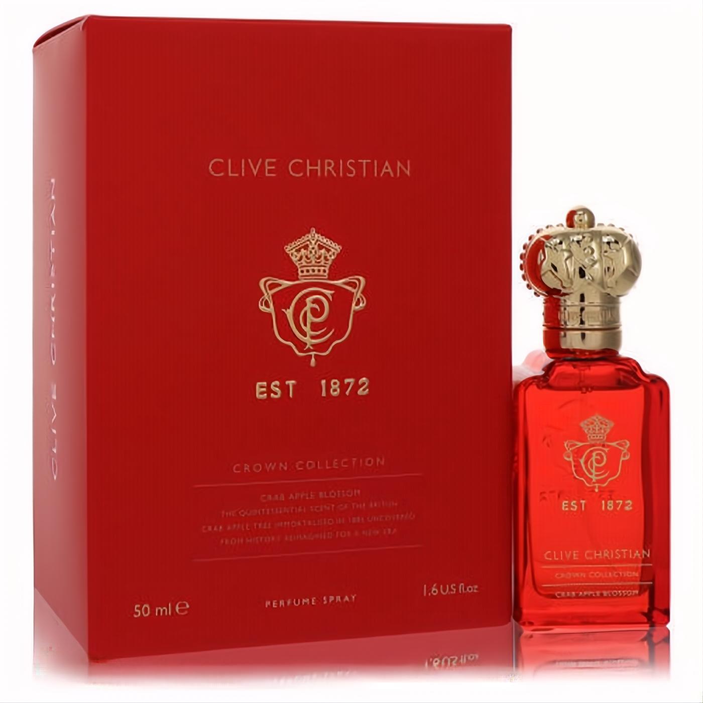 Clive Christian Crab Apple Blossom 1.6 oz perfume. Luxurious red bottle with a regal gold crown cap and matching red box.