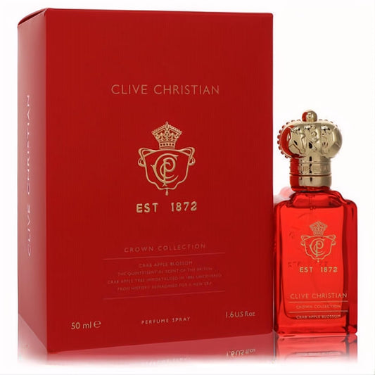 Clive Christian Crab Apple Blossom 1.6 oz perfume. Luxurious red bottle with a regal gold crown cap and matching red box.