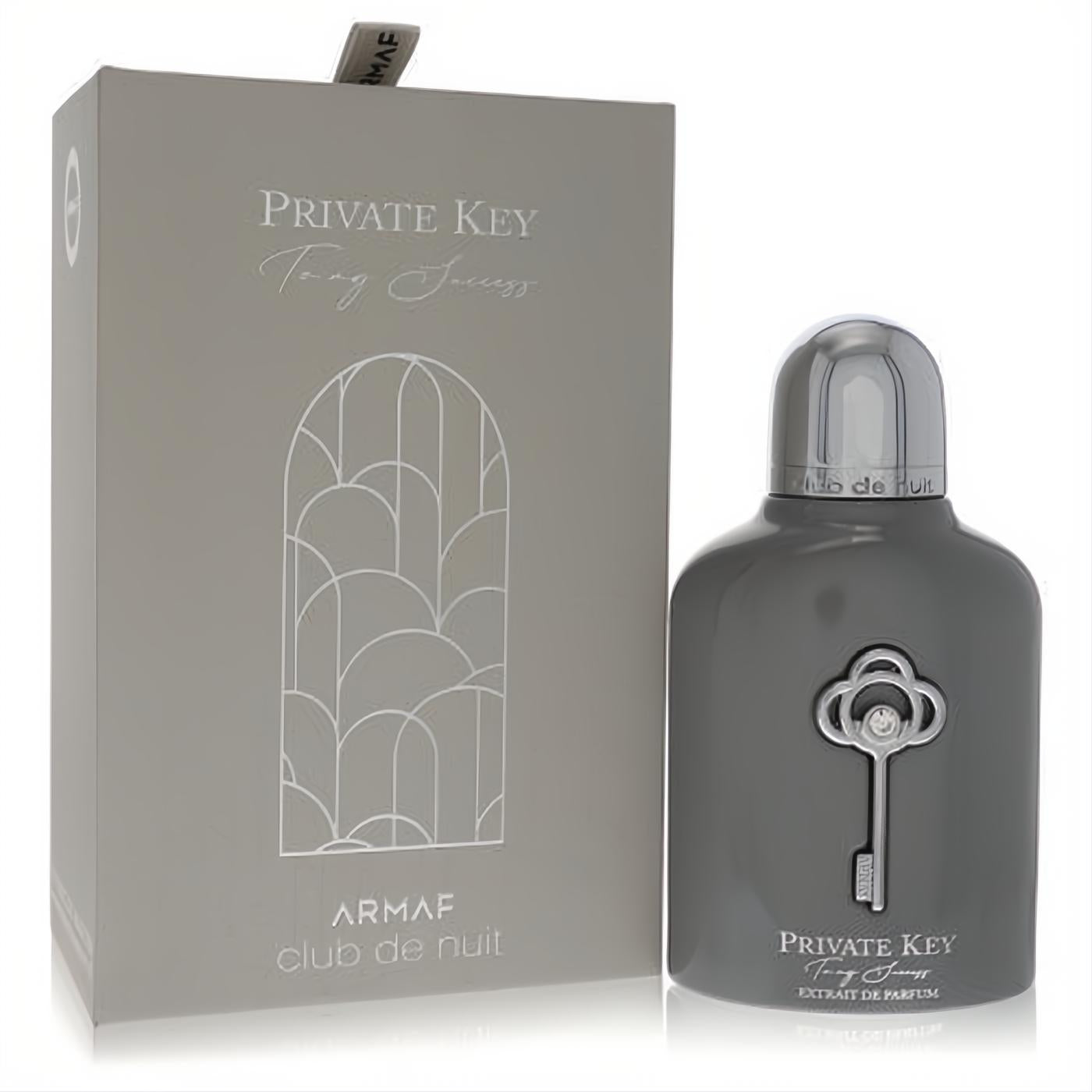 Armaf Private Key To My Success extrait de parfum. Sleek matte gray bottle with silver key emblem and elegant matching box. Unlock your signature unisex scent.
