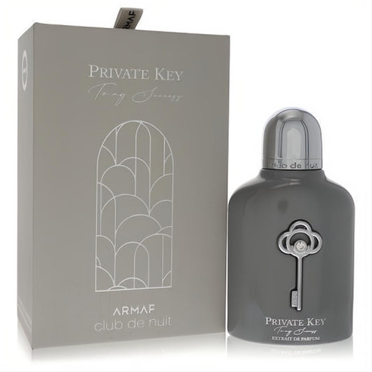 Armaf Private Key To My Success extrait de parfum. Sleek matte gray bottle with silver key emblem and elegant matching box. Unlock your signature unisex scent.