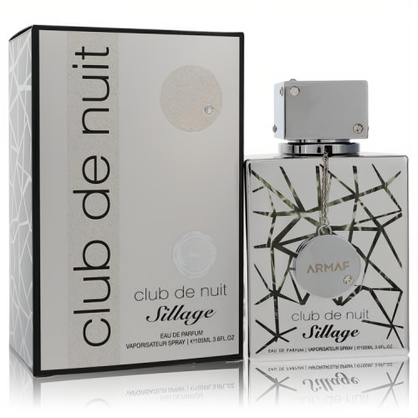 Armaf Club De Nuit Sillage 3.6 oz unisex EDP. Striking silver bottle with shattered glass design, elegant cap, and matching box.
