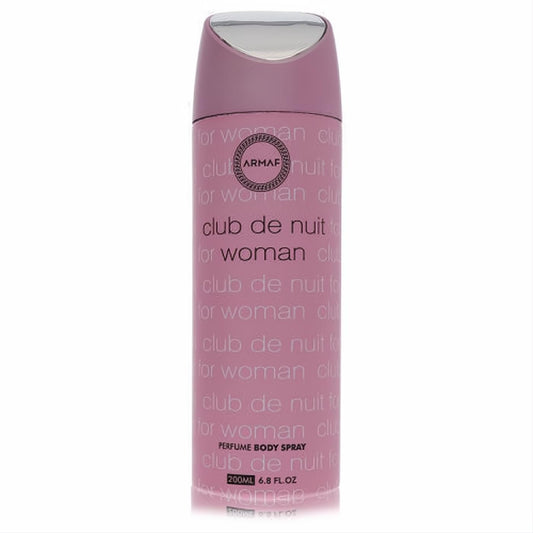 Elegant Armaf Club De Nuit women's perfume body spray. Chic pink 6.8 fl.oz can with a sleek silver cap.