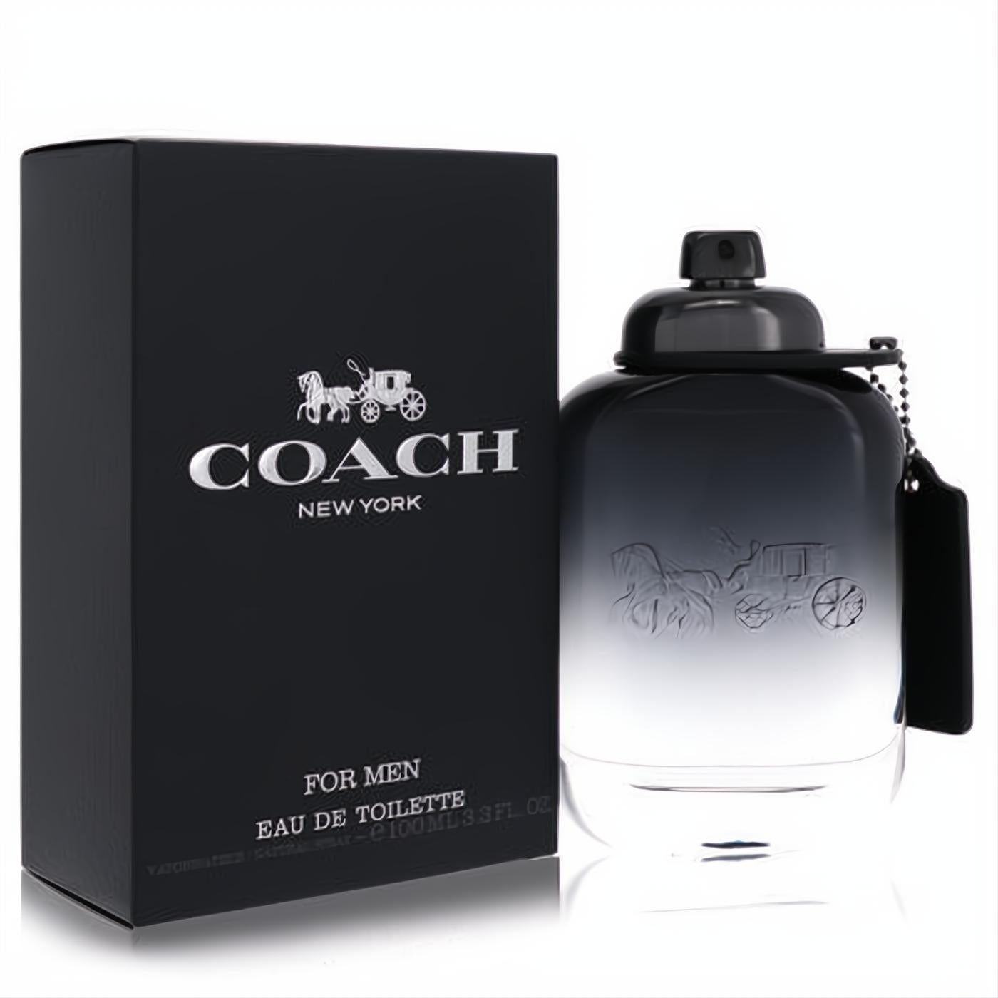 Experience Coach for Men 3.3 oz Eau De Toilette. Features a sleek black box and a gradient bottle with an iconic embossed logo.