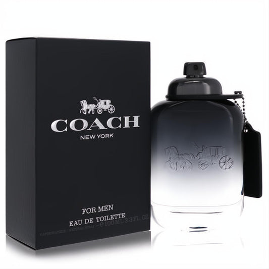 Experience Coach for Men 3.3 oz Eau De Toilette. Features a sleek black box and a gradient bottle with an iconic embossed logo.
