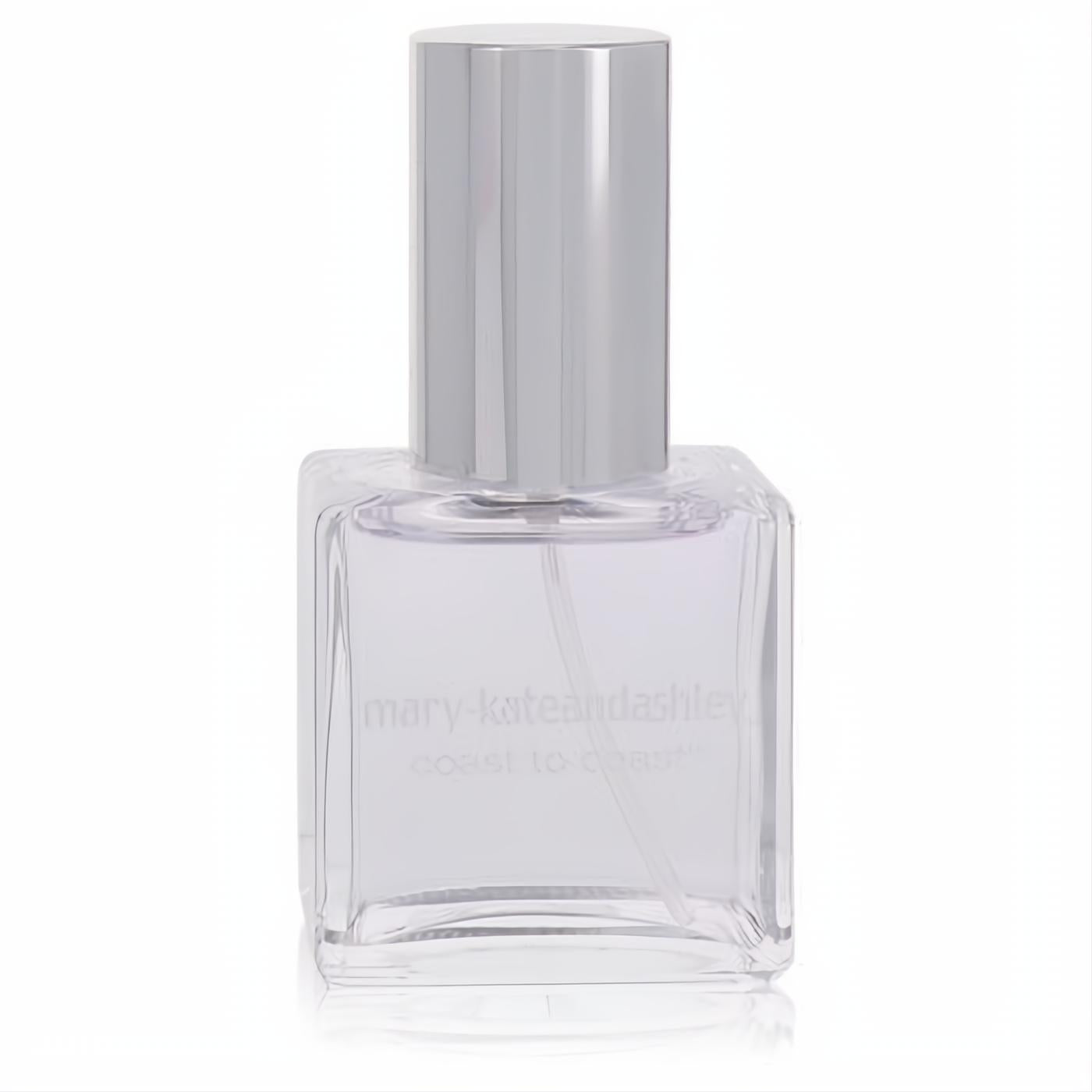 Mary-Kate and Ashley Coast to Coast women's fragrance. Clear rectangular glass bottle with sleek silver cap.