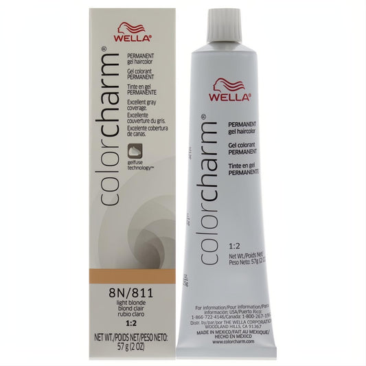 Wella Color Charm 8N/811 Light Blonde Permanent Hair Color Gel, 2 oz tube and box, for brilliant, lasting results.