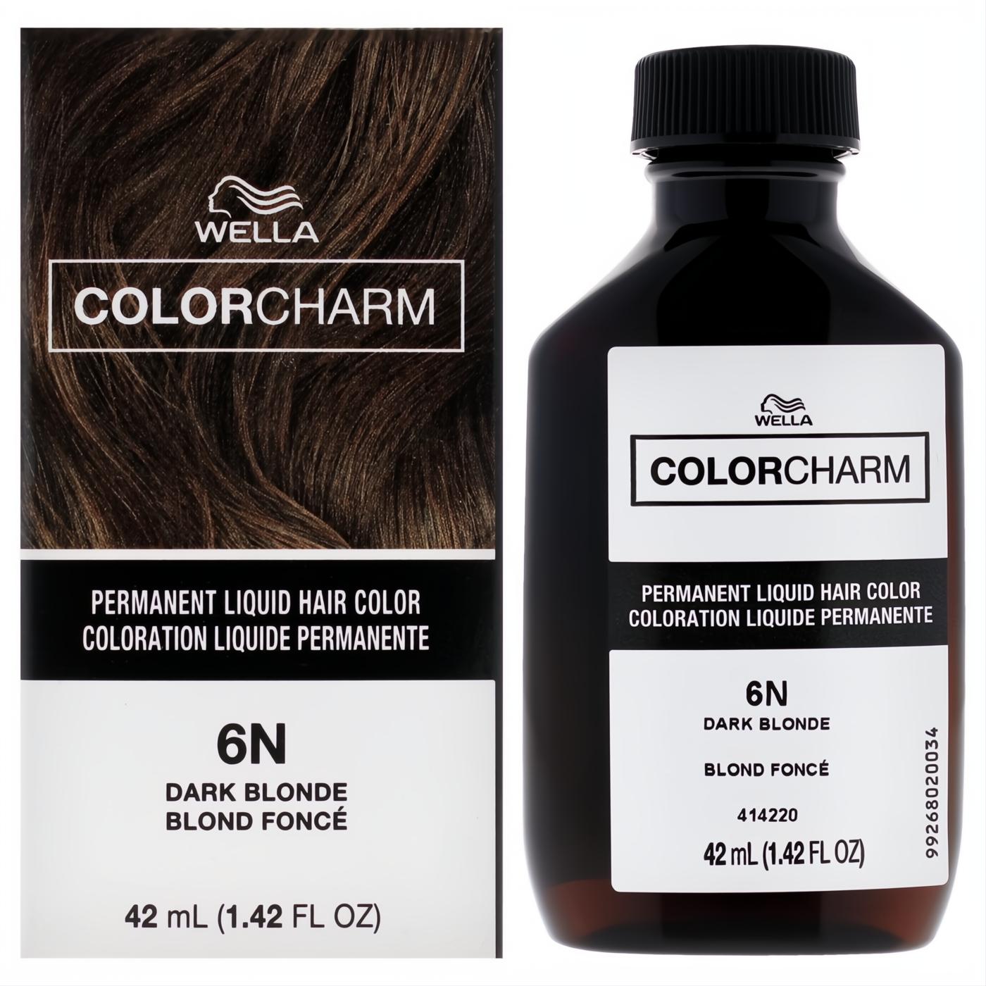 Wella Color Charm 6N Dark Blonde permanent liquid hair color. Get rich, long-lasting 1.42 oz formula in an amber bottle.