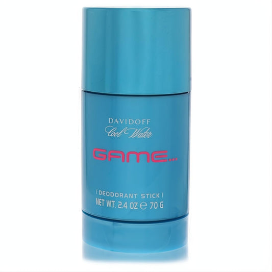 Experience the fresh scent of Davidoff Cool Water Game 2.4 oz deodorant stick. Sleek blue container with bold pink 'GAME' branding.
