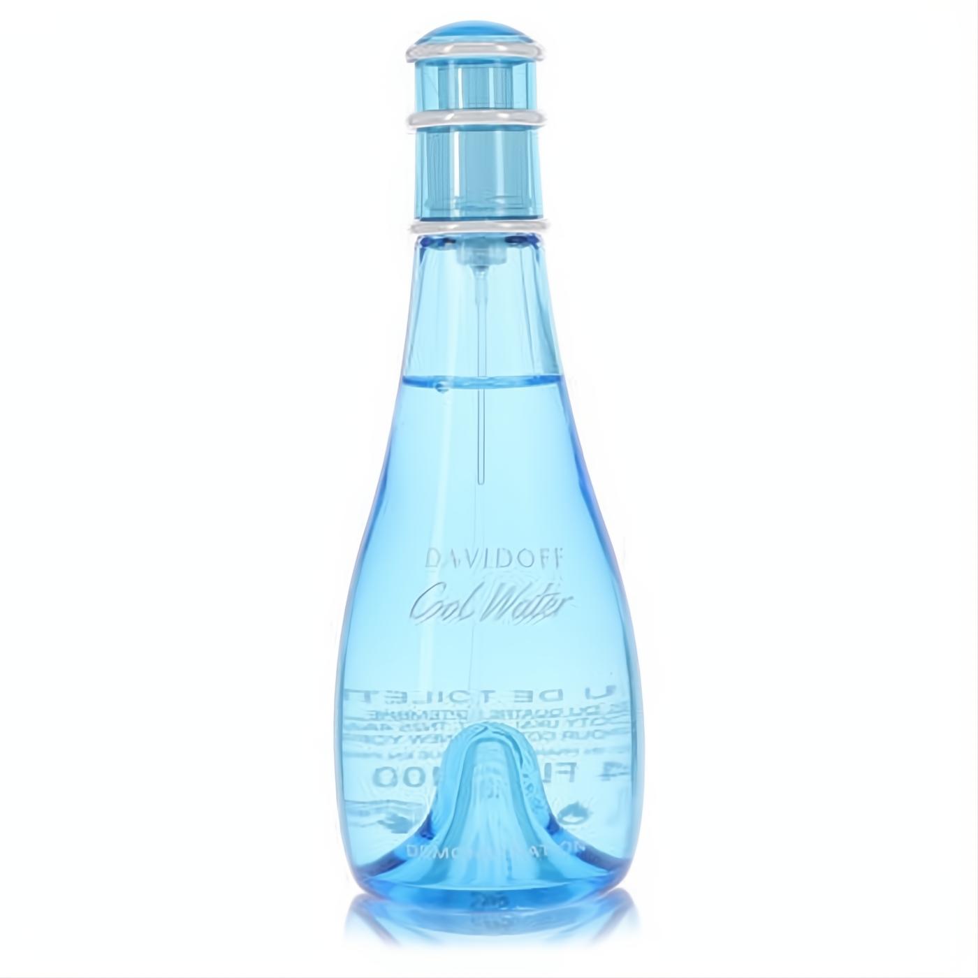 Discover Davidoff Cool Water women's 3.4 oz EDT in its iconic, sleek blue glass bottle with a clear cap, capturing ocean freshness.
