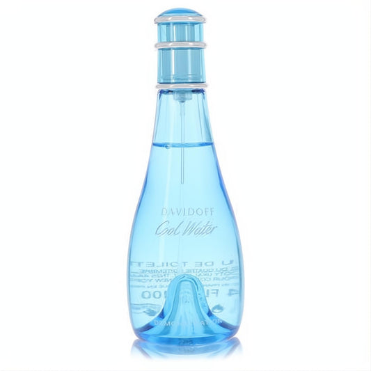 Discover Davidoff Cool Water women's 3.4 oz EDT in its iconic, sleek blue glass bottle with a clear cap, capturing ocean freshness.