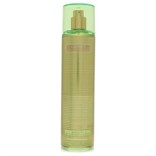 Covet by Sarah Jessica Parker 8.4 oz body mist. Chic gold textured bottle with a vibrant green cap.