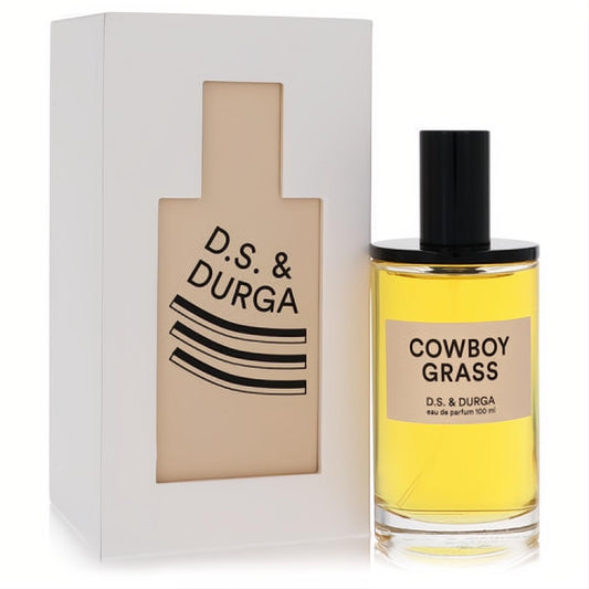 D.S. & Durga Cowboy Grass 100ml Eau de Parfum. Clear glass bottle with yellow liquid, black cap, and white box.
