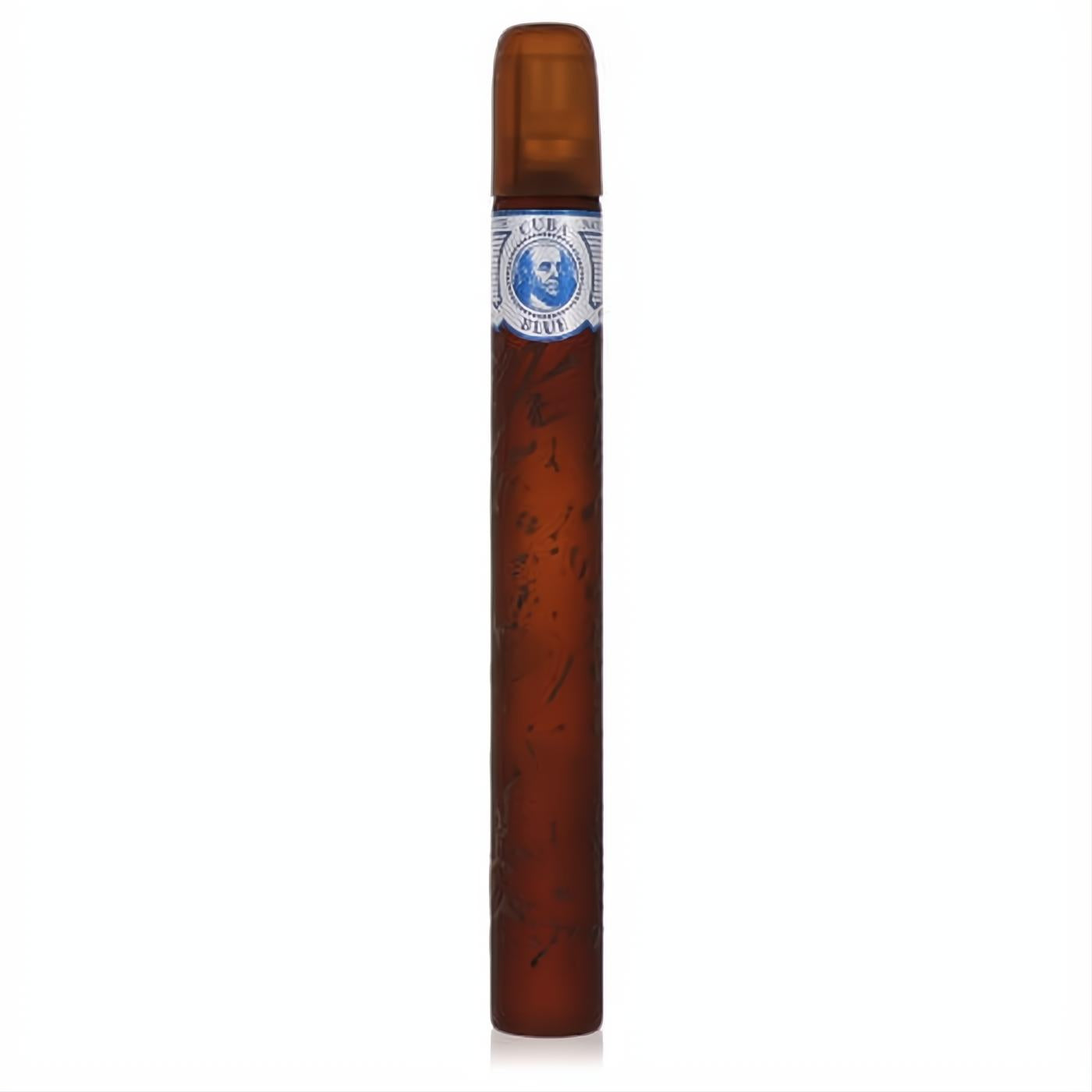 Bold Cuba Blue men's Eau De Toilette, 1.17 oz, in a striking brown cigar-style bottle with a distinctive blue and white label.
