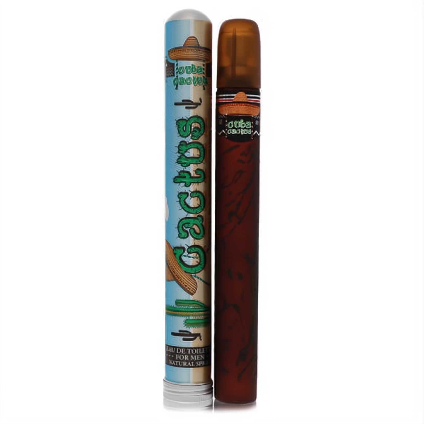 Bold Cuba Cactus 1.17 oz men's Eau De Toilette spray, featuring a vibrant blue desert-themed tube and a matching dark brown bottle.