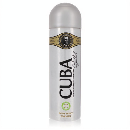 Cuba Gold men's 6.7 oz deodorant spray. Sleek silver can with bold black and gold branding, offering fresh protection.