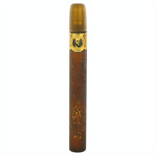 Distinctive Cuba Gold men's fragrance bottle, styled like a brown cigar with a golden cap and elegant gold-toned label.