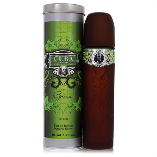 Bold Cuba Green men's 3.4 oz Eau de Toilette. Cigar-inspired brown spray bottle and striking green crocodile-textured tin.