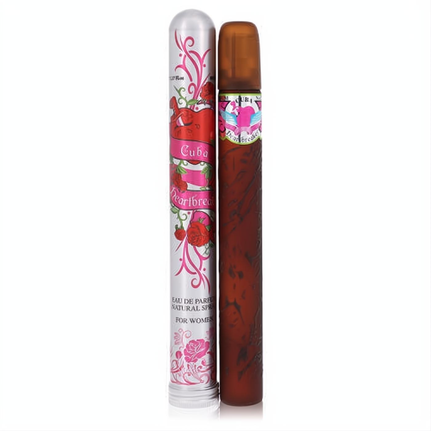 Unleash allure with Cuba Heartbreaker 1.17 oz EDP for women. Unique brown cigar-style bottle and vibrant floral-heart tube.