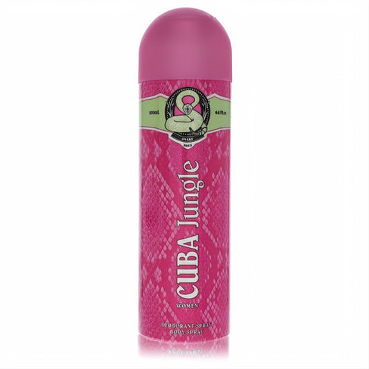 Vibrant pink Cuba Jungle Snake 6.7 oz body spray for women. Features a striking snakeskin pattern and sleek matching cap.