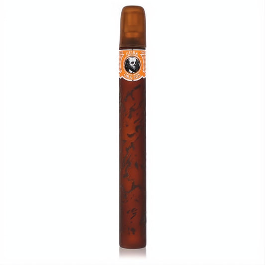 Distinctive Cuba Orange men's cologne spray in a textured amber cigar-shaped bottle with a vibrant orange label.