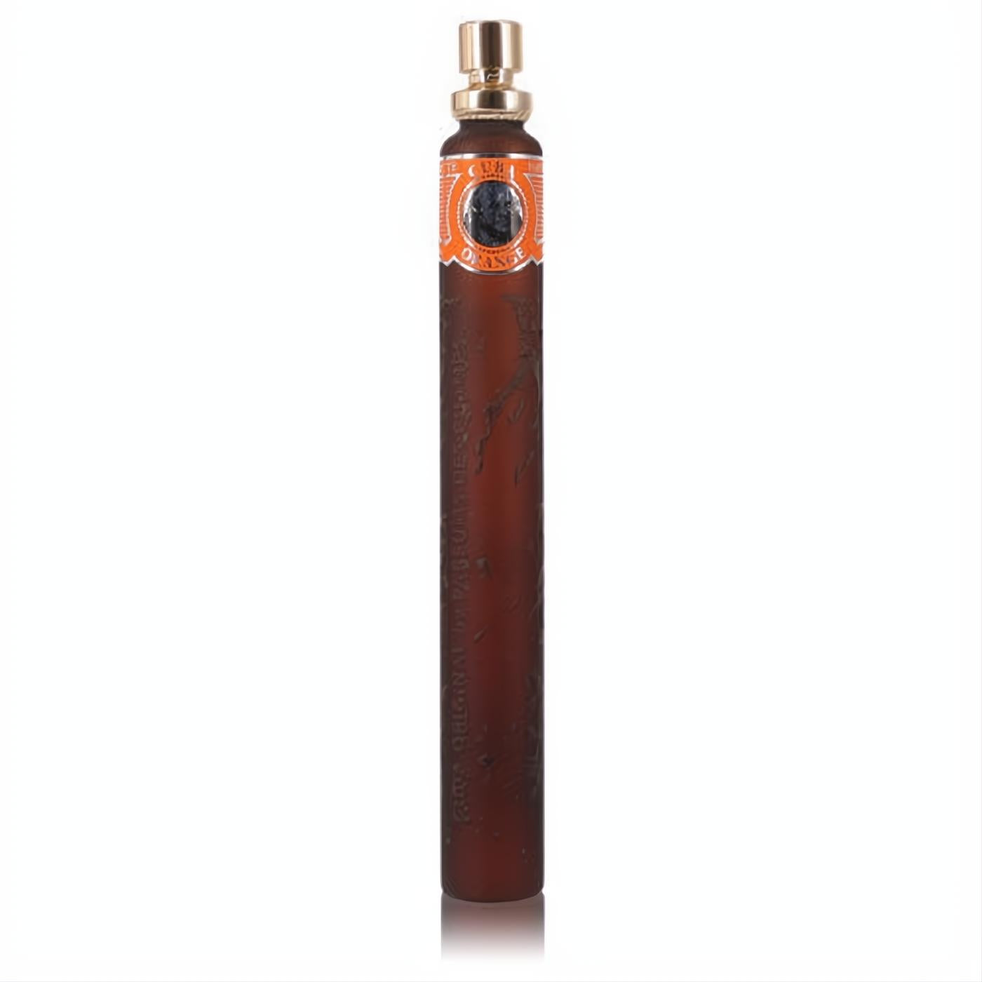 Sophisticated Cuba Orange men's cologne in a distinctive dark brown cigar-style bottle with a vibrant orange label and sleek gold cap.