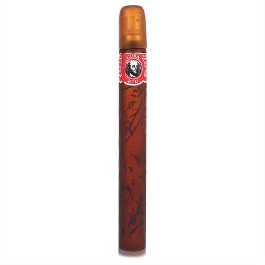 Bold Cuba Red men's fragrance in a unique dark red cigar-style bottle with a gold cap and iconic red label.