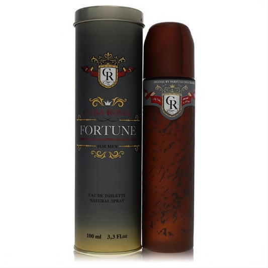 Cuba Royal Fortune 3.3 oz men's EDT spray in a sleek dark brown bottle with a sophisticated gray and gold tin.