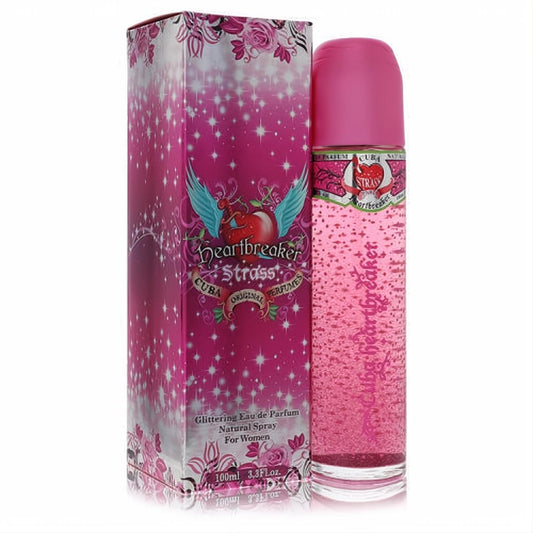 Dazzling Cuba Strass Heartbreaker 3.4 oz Eau De Parfum for women, with a vibrant pink bottle and glittering matching box.