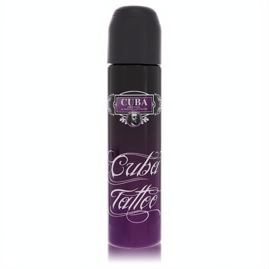 Indulge your senses with Cuba Tattoo 3.4 oz women's EDP. Sleek purple gradient spray bottle, black cap, script logo.