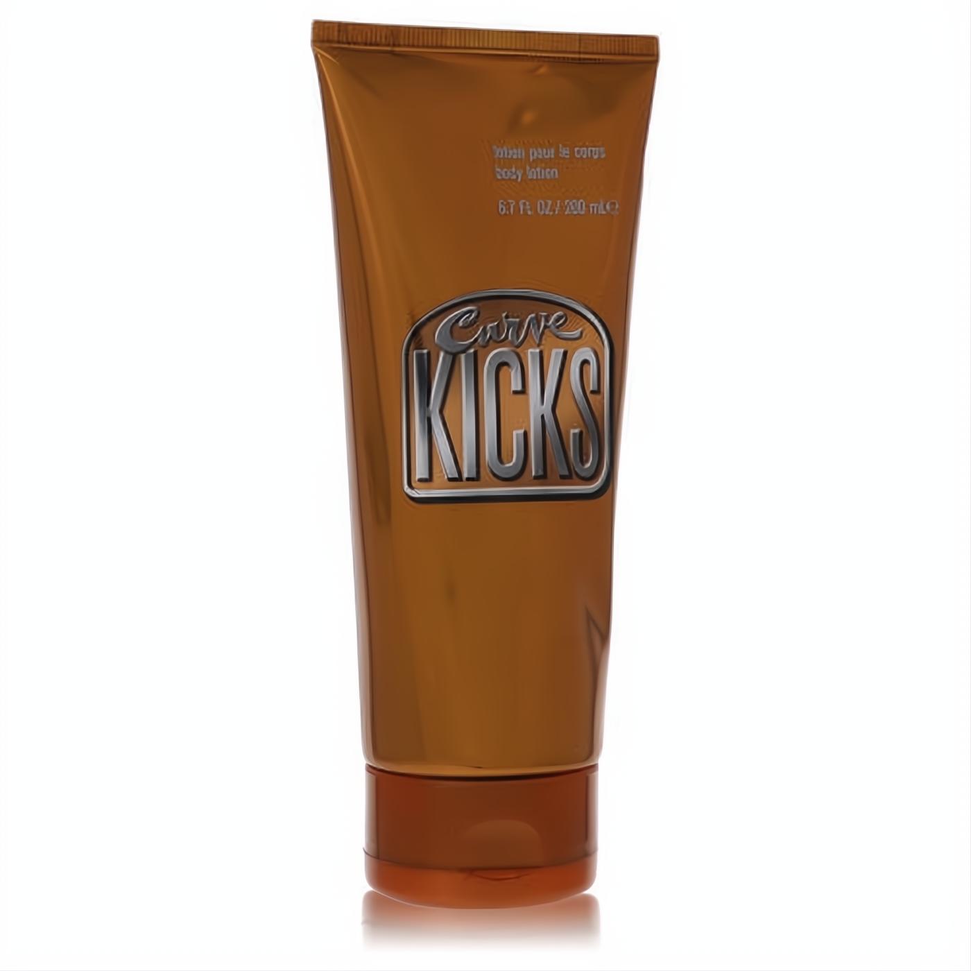 Luxurious Curve Kicks Liz Claiborne 6.7 oz body lotion. Sleek metallic bronze tube with bold silver logo.