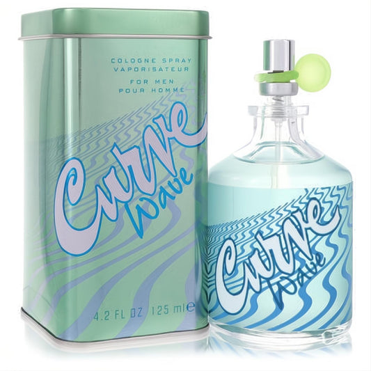 Curve Wave by Liz Claiborne 4.2 oz men's cologne spray. Clear bottle with refreshing blue liquid and wave design, in a sleek mint green tin.