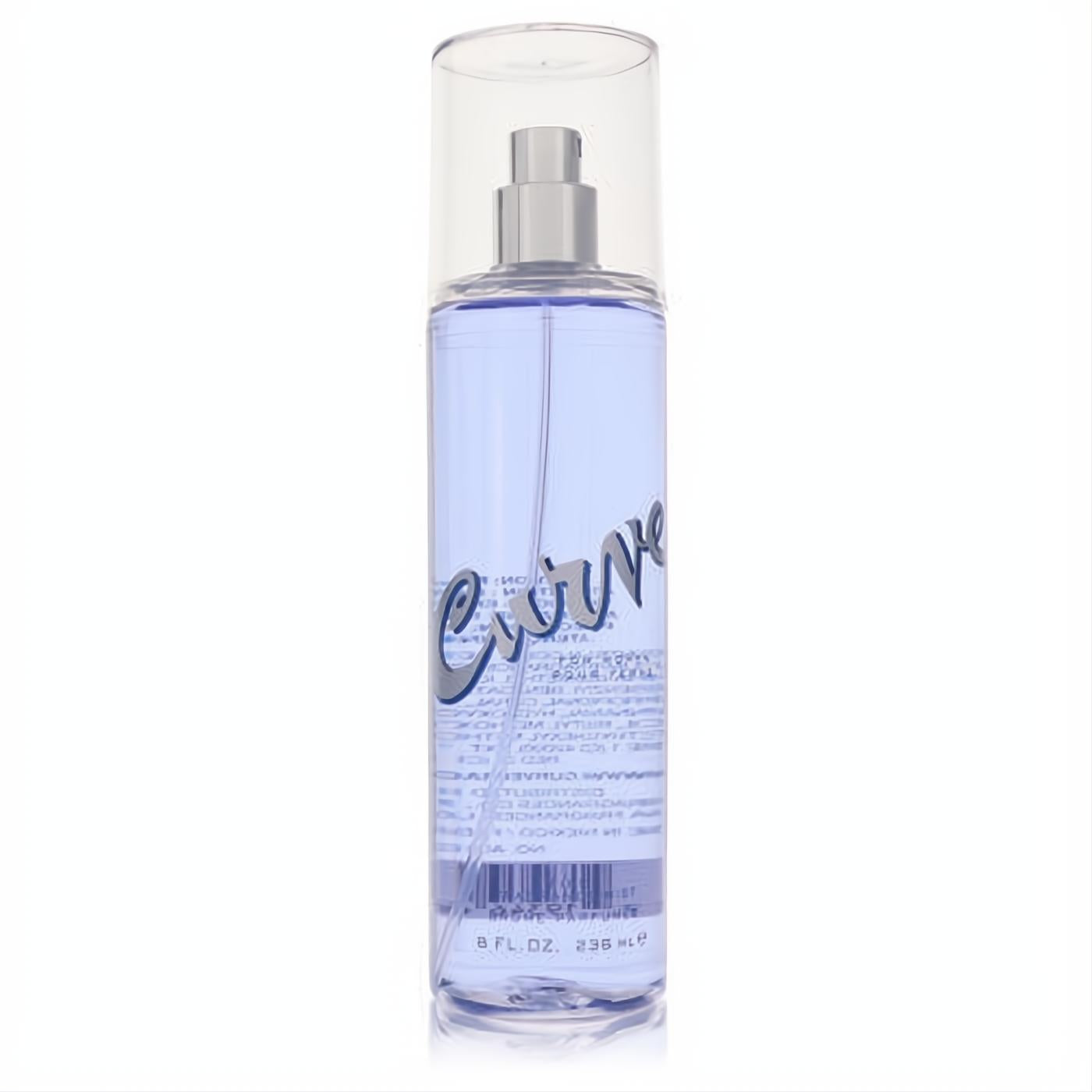 Curve by Liz Claiborne 8 oz women's body mist. Clear bottle, vibrant lavender fragrance, sleek silver sprayer.