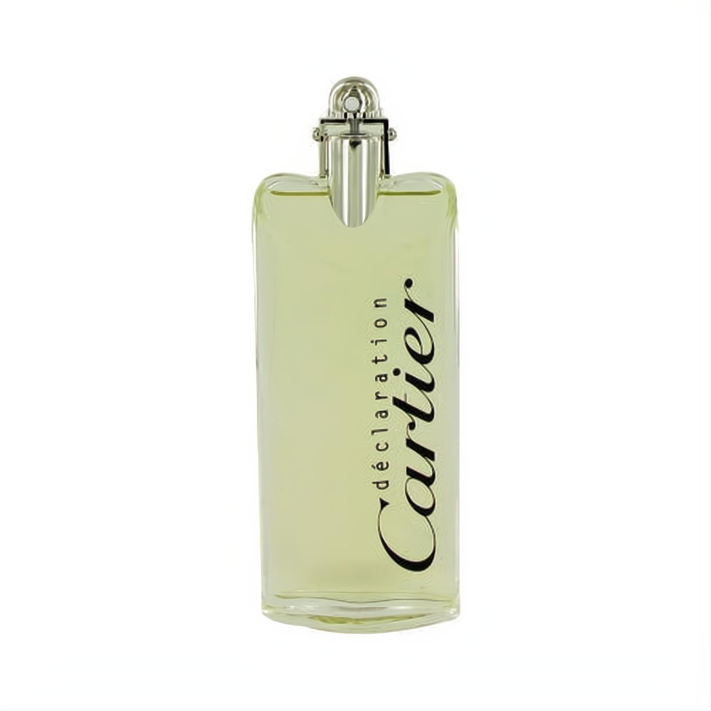 Sophisticated Cartier Declaration EDT spray. Clear glass bottle with pale gold fragrance and sleek silver sprayer.