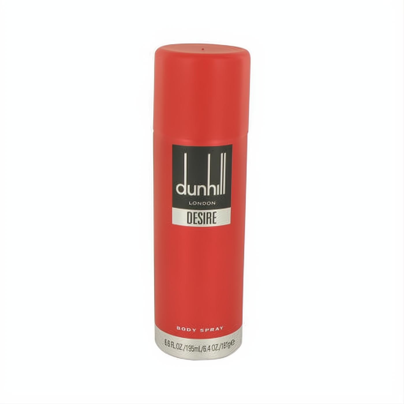 Alfred Dunhill Desire 6.6 oz male body spray in a striking red aerosol can, featuring the iconic Dunhill London logo.