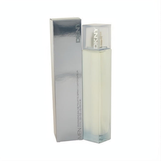 Elevate your style with DKNY Men's 1.7 oz Eau De Toilette. Clear rectangular bottle, frosted cap, sleek silver box.