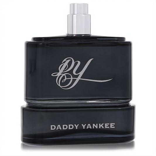 Elevate your scent with Daddy Yankee 3.4 oz EDT. Dark gray glass bottle, prominent silver DY logo, and modern metallic cap.