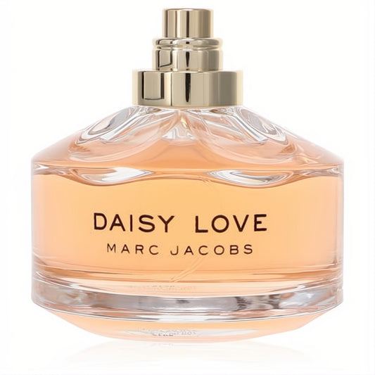 Romantic Daisy Love Marc Jacobs 3.4 oz women's tester perfume. Clear glass bottle with warm peach liquid and elegant gold cap.
