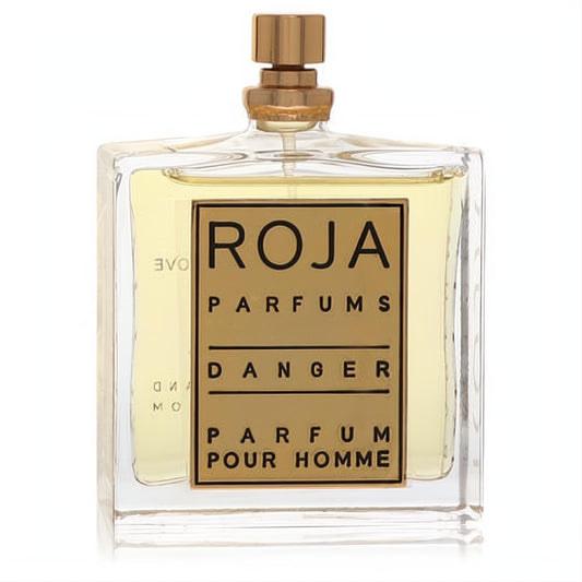 Luxurious Roja Parfums Danger Pour Homme 1.7 oz men's perfume spray. Clear glass bottle with gold label and cap.