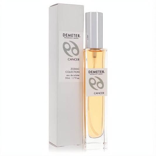 Demeter Cancer 1.7 oz Eau De Toilette spray in a clear glass bottle with amber liquid, silver cap, and white zodiac box.