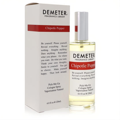 Demeter Chipotle Pepper 4 oz cologne spray. Invigorating spicy fragrance in a classic clear glass bottle with a white cap and red label.