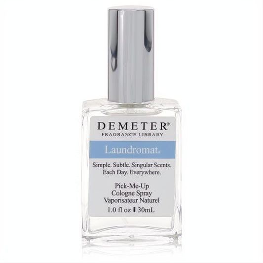 Fresh Demeter Laundromat 1 oz cologne spray. Clear glass bottle with sleek silver cap and blue-accented label.