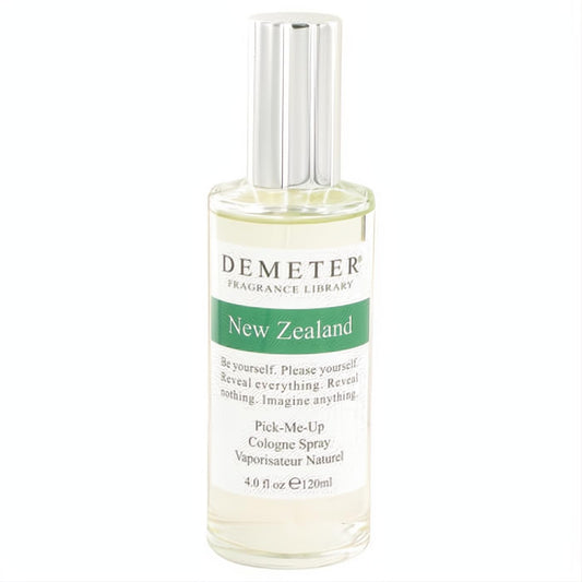 Demeter New Zealand 4 oz unisex cologne spray. Clear glass bottle, elegant silver cap, and a distinctive green label.