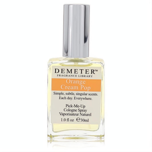 Demeter Orange Cream Pop 1 oz cologne spray. Clear glass bottle with a sleek silver cap and vibrant orange-banded label.