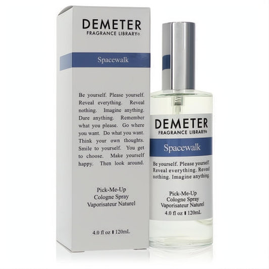 Captivating Demeter Spacewalk 4 oz unisex cologne spray in a sleek clear glass bottle with silver cap and matching white box.
