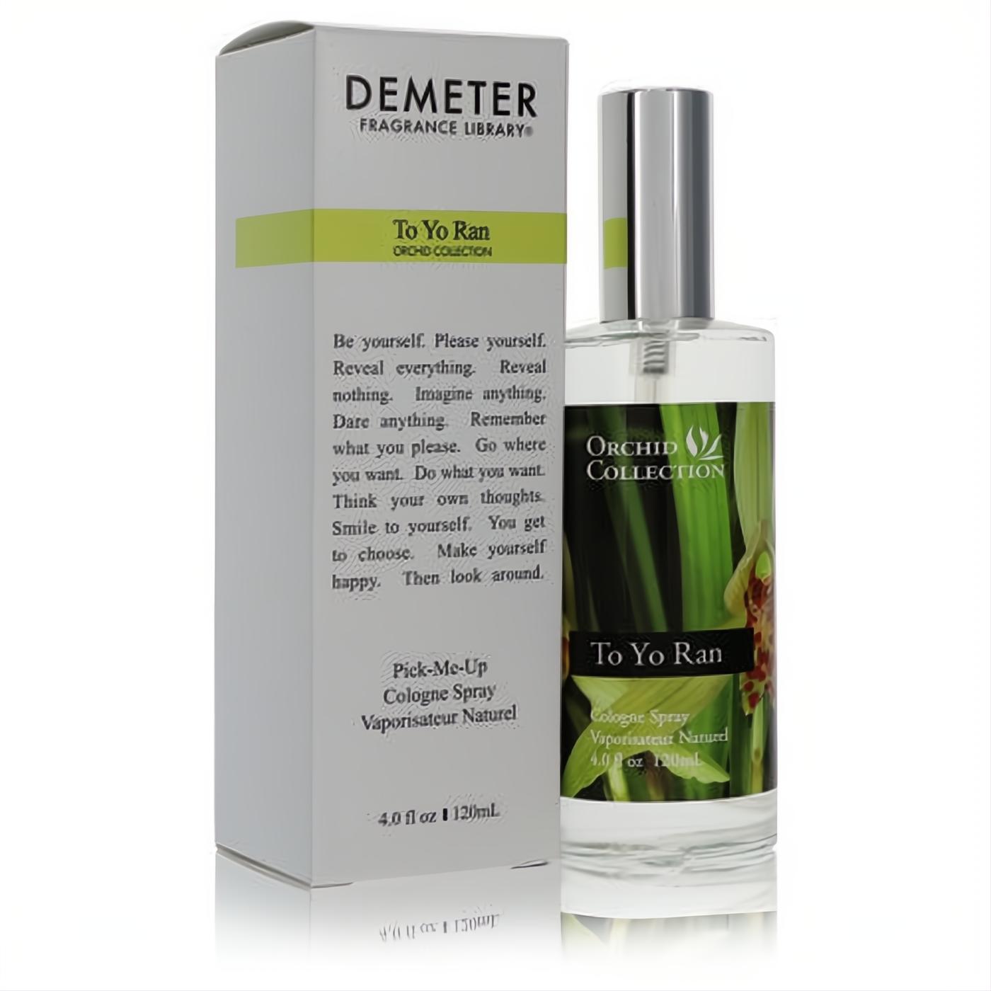 Demeter To Yo Ran Orchid 4 oz unisex cologne. Clear bottle with vibrant green orchid label, silver cap, and matching white box.