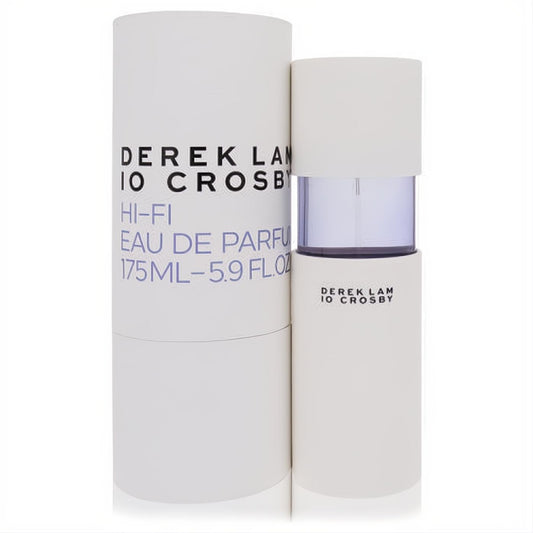 Sophisticated Derek Lam 10 Crosby Hifi 5.9 oz Eau De Parfum spray. Sleek white bottle with a purple accent, presented with its matching box." is a strong candidate.
The word 