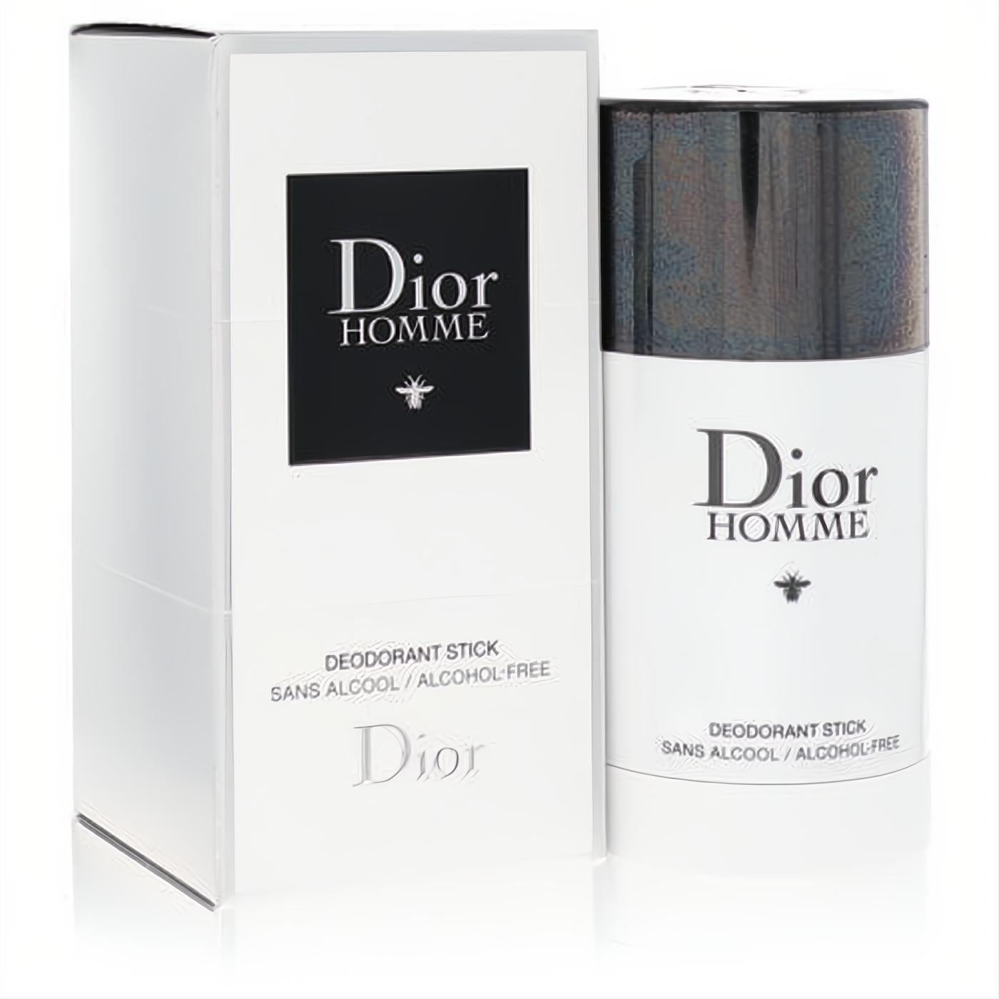 Sophisticated Dior Homme alcohol-free deodorant stick in white with a dark cap, alongside its pristine luxury box.