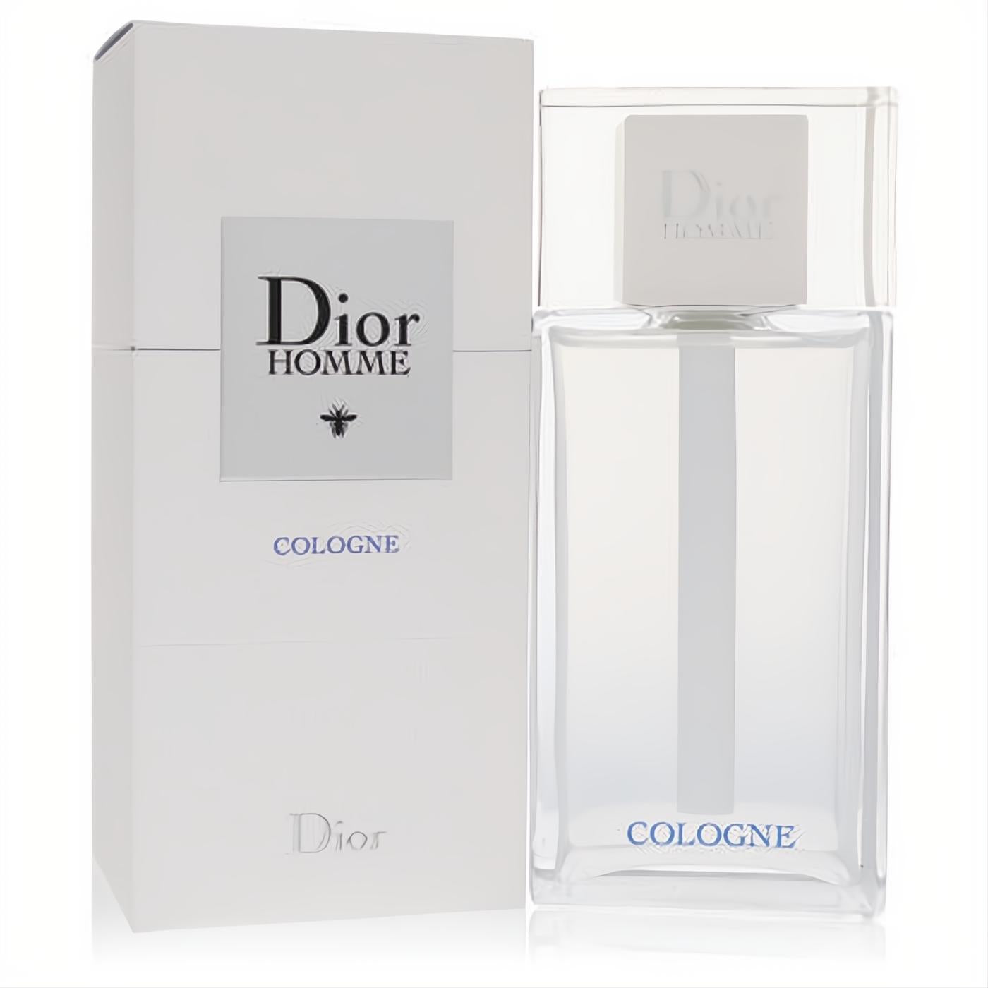 Dior Homme Cologne Spray for men, 6.8 oz. New 2020 packaging: sleek clear glass bottle, elegant white box with blue text.
